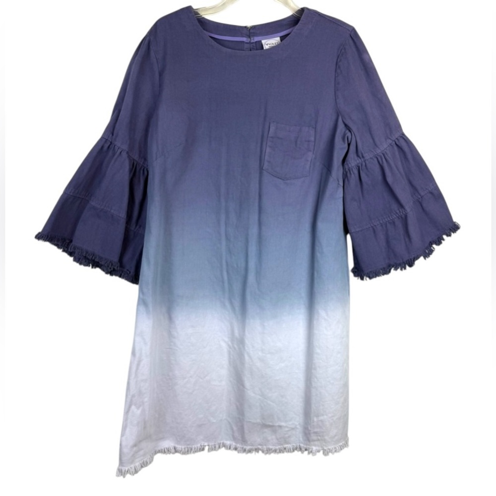Violet Weekend Purple to White Ombre Bell Sleeve Denim Dress Size Large